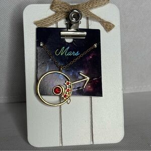Astrology Zodiac Gold Tone and Red Mars Necklace